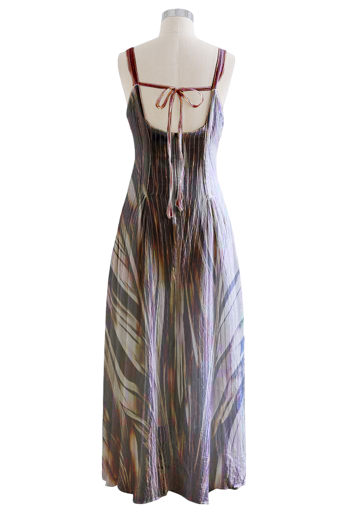 AI Imagined Liquid Metal Feathers Maxi Dress