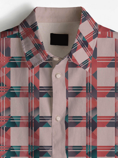 AI Imagined Red Power Check Men's Collar Shirt